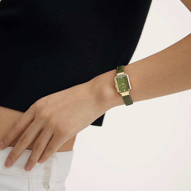 Imagem de relógio verde para mulheres sofisticadas – pulseira em couro